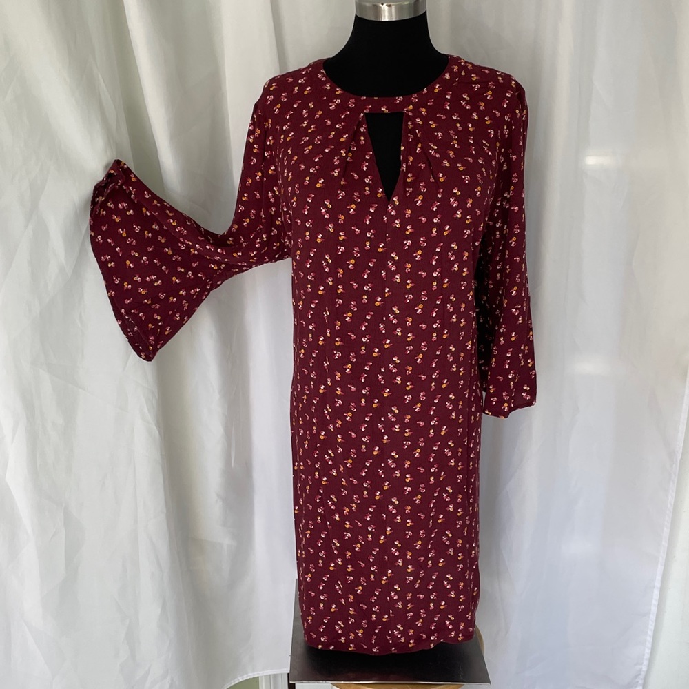 a.n.a Maroon Floral Patterned Dress with bell sleeves. Size XL